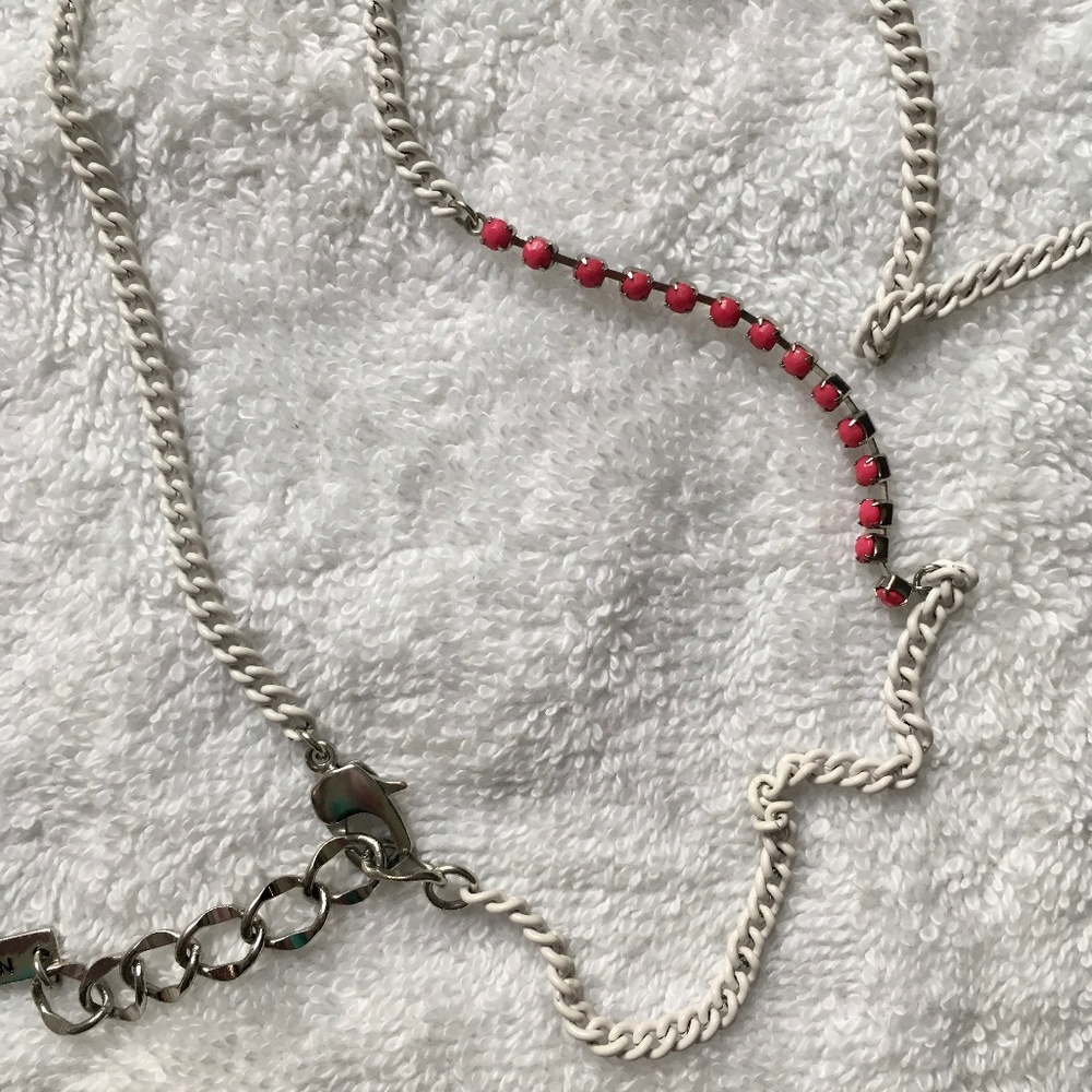 BCBGeneration White Chain and Pink Jewel Necklace